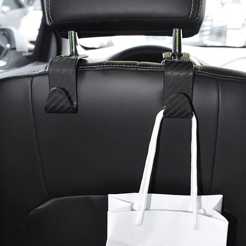 Hanemia Car Back Seat Headrest Hooks, 4 Pack Carbon Fiber Stylish Back Seat Hanger for Car Handbag Clothes Coats Grocery Bags, Car Interior Accessories (Carbon Fibre/Black) - Image 5